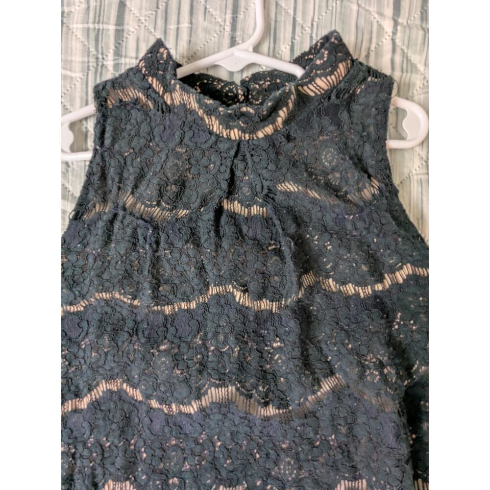 Black Lace Halter Top Nude Lining Keyhole Back Small Petite Junior Formal